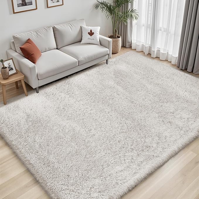 Area Rug for Living Room Bedroom: 5x7 White Soft Fluffy Shag Upgrade Non-Slip High Pile Carpet Large Fuzzy Plush Indoor Floor Decor Shaggy Rug for Kid Boys Girls Dorms Playroom Nursery Modern Home