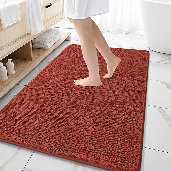 OLANLY Large Bathroom Rugs 59x35, Soft Absorbent Chenille Bath Rugs, Rubber Backing Quick Dry, Machine Washable Bath Mats for Bathroom Floor, Tub and Shower, Home Decor Accessories, Rustic Terracotta