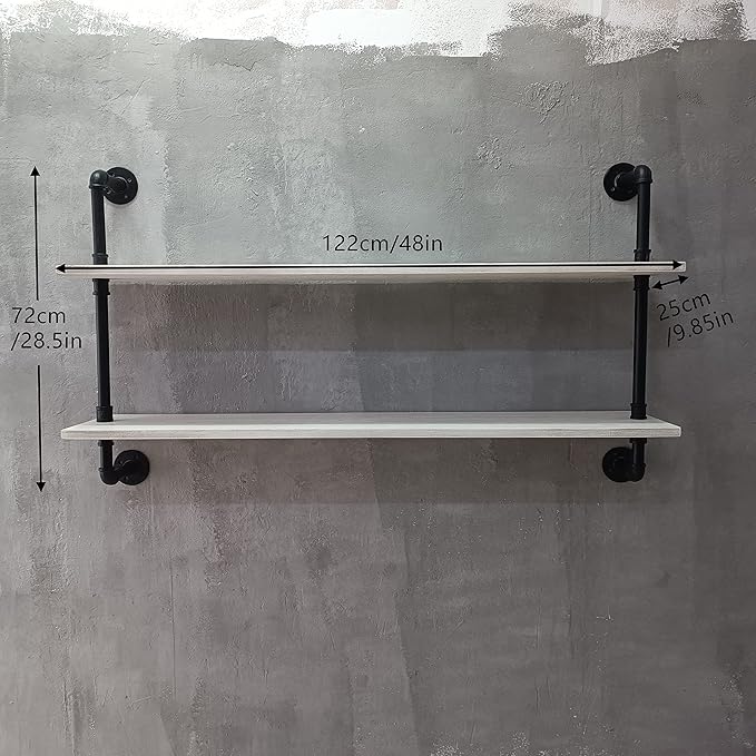 HDDFER Floating Shelves for Wall Bookshelf Industrial Pipe Shelving Shelves Natural Wood Planks 48 inch Rustic Wall Shelves Hanging Bookshelves Farmhouse Kitchen Shelving