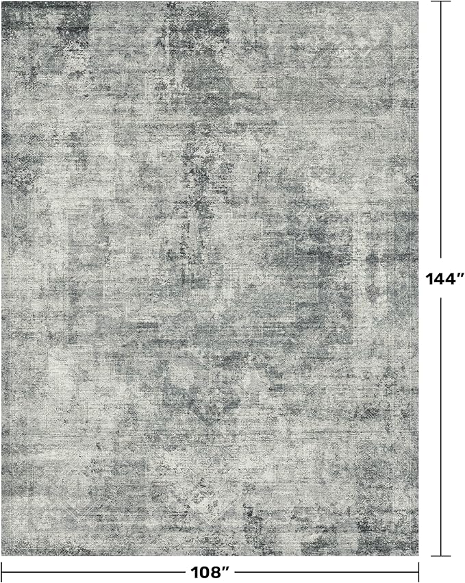 Hazo Haus Large Slate Blue Rug for Living Room - Neutral Farmhouse 9x12 Area Rug for Dining Room, Bedroom Under Bed, Non Slip with Rubber Backing & Stain Resistant Dark Gray Decor