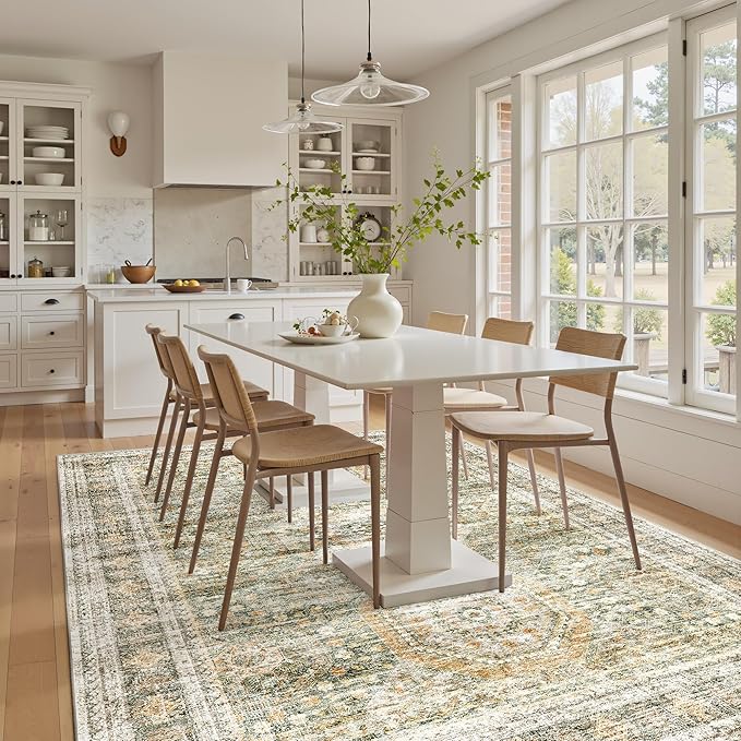 Soalmost 6x9 Area Rug for Living Room Washable 6x9 Non-Slip Modern Rugs for Bedroom Dinning Room Ultra-Thin Indoor Green Orange