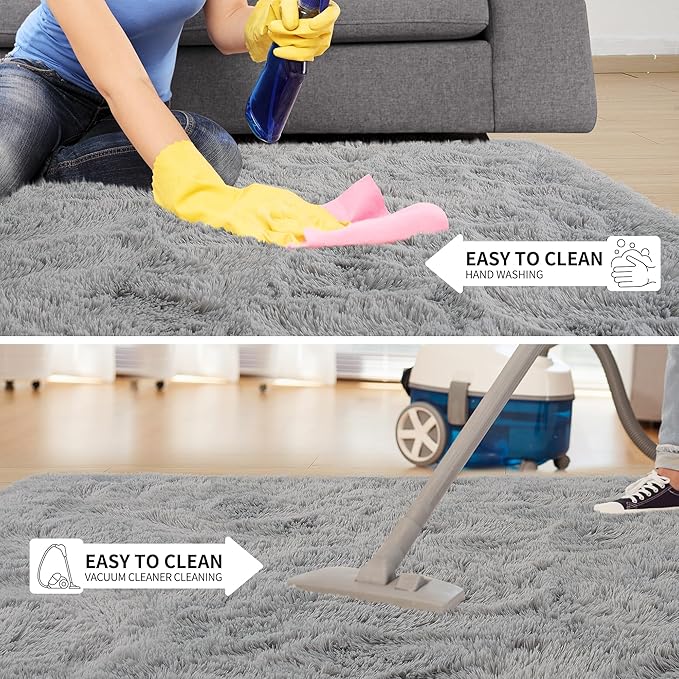 Tepook Super Soft Fluffy Rugs for Living Room, Area Rugs 8x10 for Bedroom, Modern Shaggy Rug Fuzzy Carpets for Kids, Plush Indoor Nursery Home Decor Rug with Non-Slip Bottom, Grey