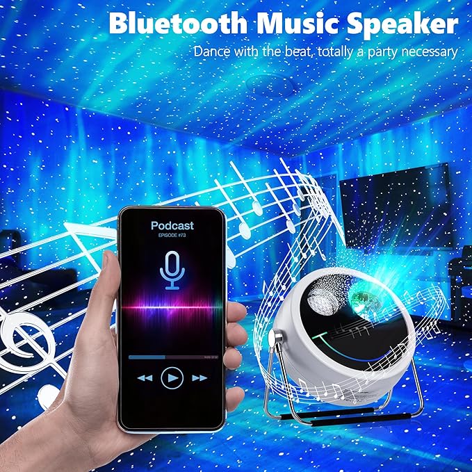 Brizled Star Projector Galaxy Light, USB C White Starry Projector Works with PD Power Supply, Bluetooth Speaker and White Noise Aurora Light, LED Galaxy Lighting for Bedroom Home Party