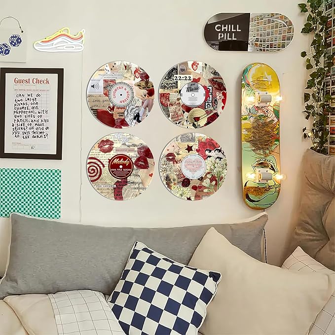 TracyArt Hippie Decor, Posters for Room Aesthetic - Y2K Decorations, Record Decor, 4 Pcs 12"
