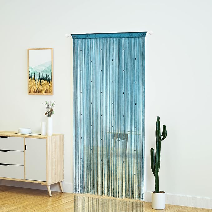 YaoYue Beaded Curtain Door String Curtains for Doorway Tassels Beads Hanging Fringe Hippie Room Divider Window Hallway Entrance Wall Closet Bedroom Privacy Decor (Lake Blue, 100×280cm)