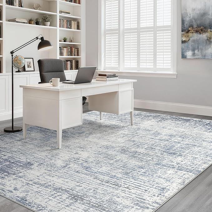 6x8 Area Rug Living Room: Washable Large Neutral Blue Rug Abstract Soft Modern Stain Resistant Indoor Floor Non-Slip Carpet for Bedroom Nursery Kids Office Playroom Dining Room Under Table Home