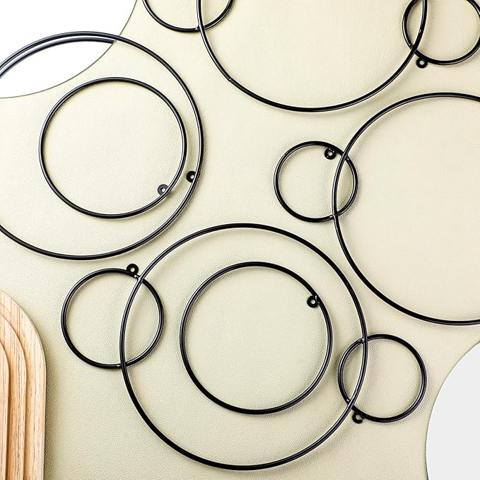 Hicarer 9 Pcs Split Decorative Wall Mirror Modern Black Wall Decor DIY Metal Wall Mirrors for Living Room Decor Circle Plates Overlapping Decorations Wall Decor Set for Hallway Entryway