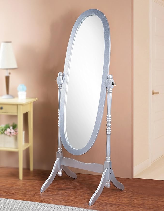 Roundhill Furniture Queen Anna Style Floor Cheval Mirror, Silver