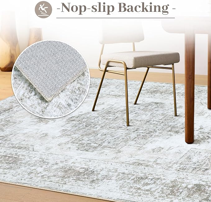 XLUEZ Area Rug 10x14 Living Room Rugs, Machine Washable Vintage Distressed Medallion Rug Non-Slip Soft Low Pile Large Indoor Rugs for Bedroom Kitchen Dining Room Office(Taupe,10'x14')