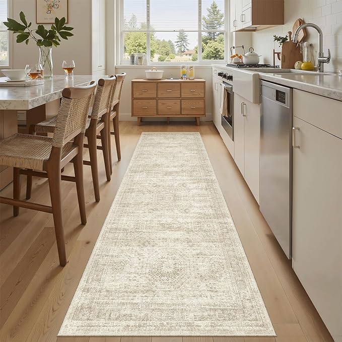 Soalmost Runner Rug 2'x8' Washable Non-Slip Runner Rugs for Kitchen Bathroom Laundry Room Beige Vintage Floor Carpet Runners for Hallway Entryway