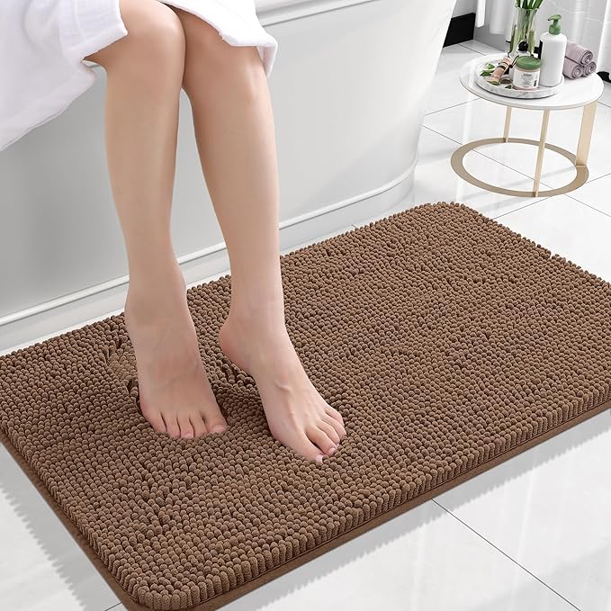 OLANLY Large Bathroom Rugs 59x35, Extra Soft Absorbent Chenille Bath Rugs, Rubber Backing Quick Dry, Machine Washable Bath Mats for Bathroom Floor, Tub and Shower, Home Decor Accessories, Mocha