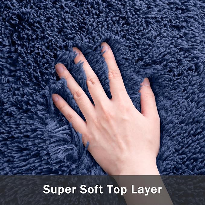 8x10 Area Rug for Living Room:Ultra Soft Fluffy Shag Navy Blue Rugs,Large Fuzzy Plush Indoor Non Slip Carpet Washable Rug for Bedroom Kids Nursery Office Dorm Modern Decor(Navy Blue 8'x10')