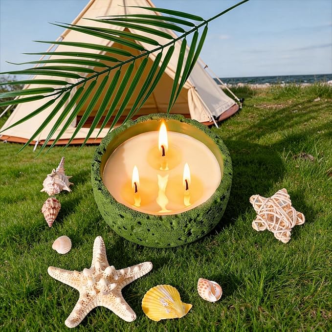 Viyffo Large Citronella Candles Outdoor, 3 Wick 20oz Citronella Candle Indoor, Non Toxic Soy Scented Candle, Green Ceramic Jar for Patio, Deck, Garden, Backyard, Camping, Home Fragrance, Décor & Gift