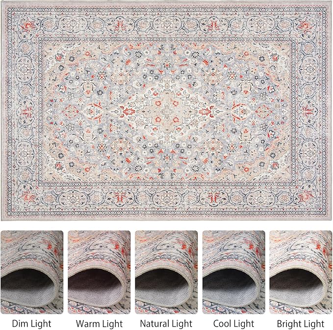 Goidea Washable Rug 9x12, Beige Area Rugs Non Slip, Indoor Low Pile Carpet with Rubber Backing for Living Room Kitchen Bathroom Entryway Office Bedroom