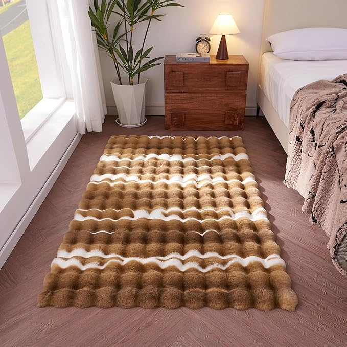 3x5-foot Synthetic Rabbit Fur Rug, Multicolor Bubble-Patterned Velour Design. Soft, Plush, Slip-Resistant, and Machine Washable. Ideal for Living Rooms and bedrooms as a Rectangular Area Rug