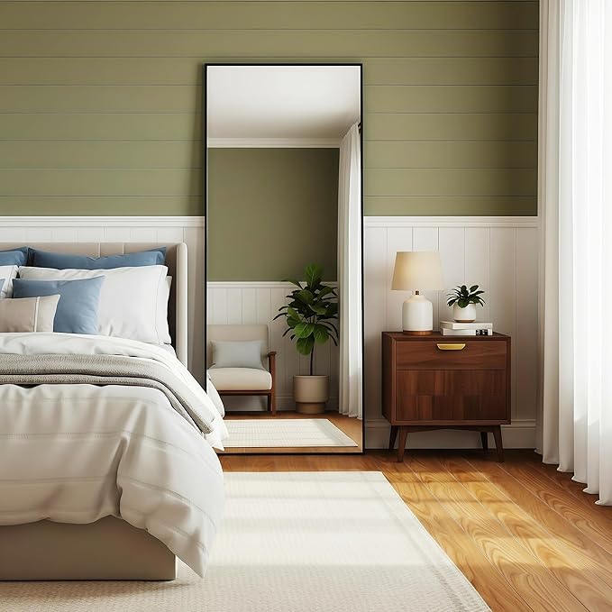 Full Length Mirror 71"x30"Rectangle with Stand Aluminum Alloy Frame Wall Mountable Tempered Glass Full Body Mirror, Standing Hanging or Leaning Against Wall for Bedroom and Living Room Black