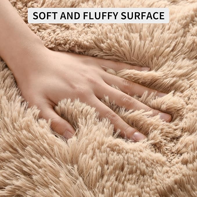 Tepook Super Soft Fluffy Rugs for Living Room, Area Rugs 8x10 for Bedroom, Modern Shaggy Rug Fuzzy Carpets for Kids, Plush Indoor Nursery Home Decor Rug with Non-Slip Bottom, Beige