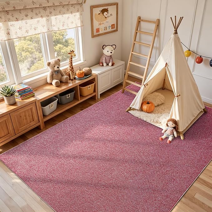 FinRèc 6x9 Washable Area Rugs for Bedroom Living Room, Low Pile Thin Rug Solid Color, Non-Slip Carpet Indoor for Home Decor (Red/White)