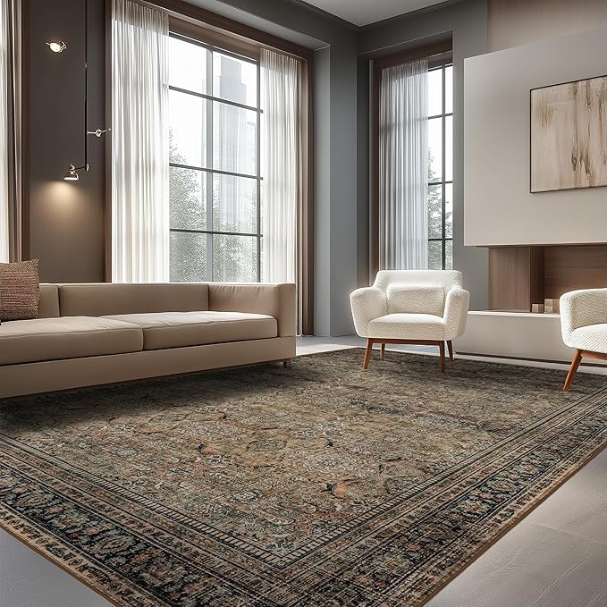 Ruaruarug Area Rug Non Slip Machine Washable Ultra Soft Living Room/Bedroom/Kitchen/Outdoor/Classroom Vintage Brown, 8'×10'