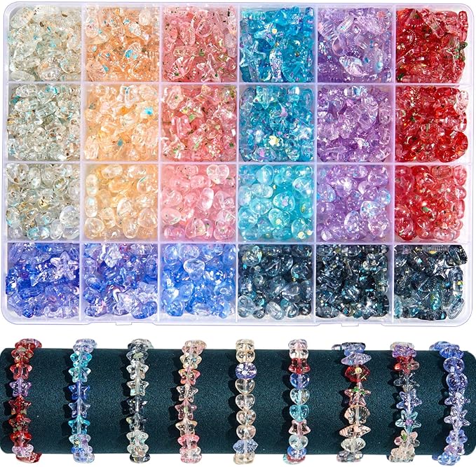 960 Pcs Pastel Acrylic Beads Set for Jewelry Making - Star, Heart & Seashell Charms in 8 Colors - DIY Bracelets, Earrings, Necklaces & Keychain Supplies - Aesthetic Oil Paint Beads with Storage Box