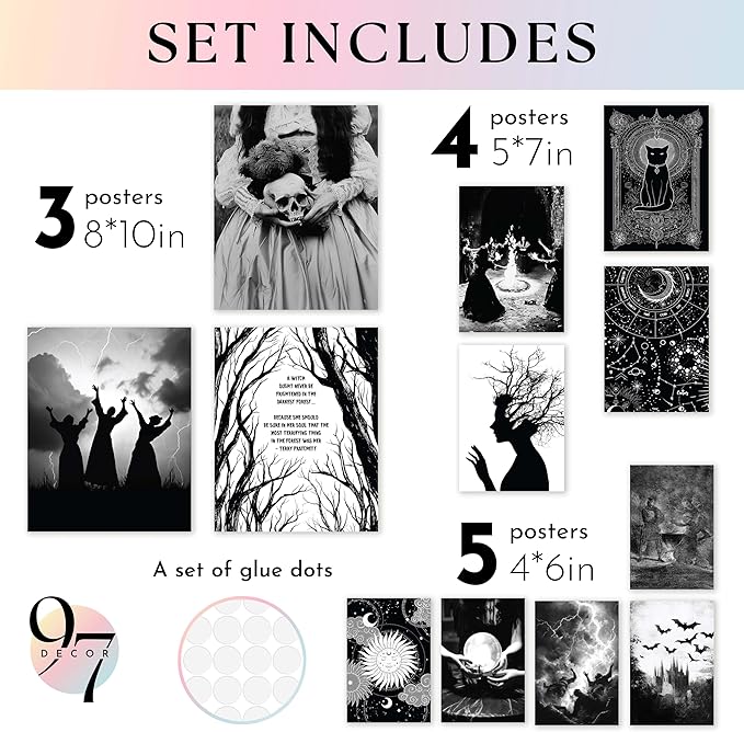 97 Decor Vintage Gothic Decor For Bedroom - Witchy Home Decor, Halloween Witchy Wall Art Prints, Creepy Dark Posters Witch Pictures Spooky Wall Decorations (Unframed)