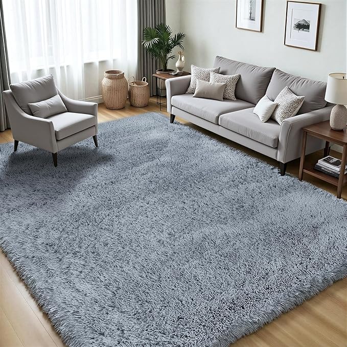 Area Rug for Living Room Bedroom: 5x7 Grey Soft Fluffy Shag Upgrade Non-Slip High Pile Carpet Large Fuzzy Plush Indoor Floor Decor Shaggy Rug for Kid Boys Girls Dorms Playroom Nursery Modern Home