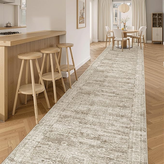 Soalmost Hallway Runner Rug 3x16 - Vintage Non Slip Washable 16ft Kitchen Runner for Entrance Soft Long Carpet Runners for Living Room Bedroom Dining Room, Brown