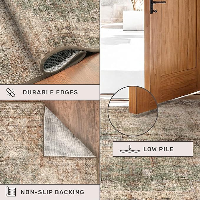 Vintage 2'6"x8' Wide Non Slip Runner Rugs for Hallway, Stain Resistant Washable Farmhouse Kitchen Rugs with Rubber Backing, Indoor Floor Mats for Entryway, Neutral Dark Medallion Abstract Décor