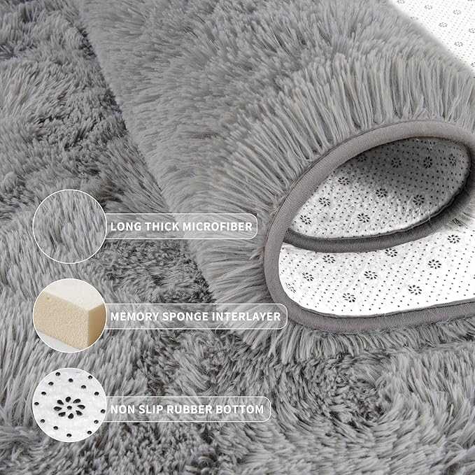 Tepook Area Rugs 10x14 for Living Room, Super Soft Fluffy Rugs for Bedroom, Modern Shaggy Rug Fuzzy Carpets for Kids, Plush Indoor Nursery Home Decor Rug with Non-Slip Bottom, Grey