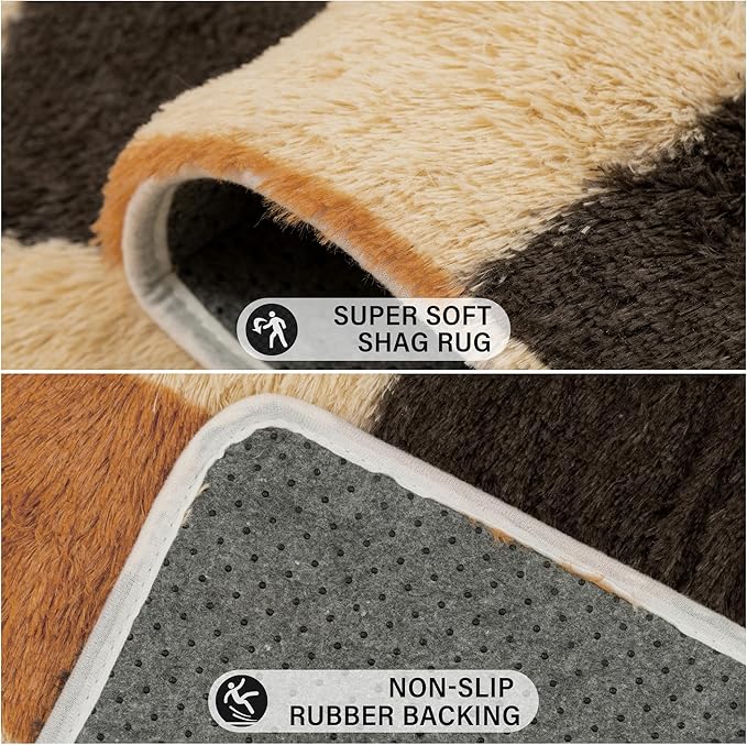 PureCozy Checkered Rug 8x10 for Living Room, Colorful Modern Shag Rug Washable Non-Slip Large Area Rug Super Soft Indoor Fuzzy Carpet Fluffy Rugs for Bedroom Home Aesthetic Decor