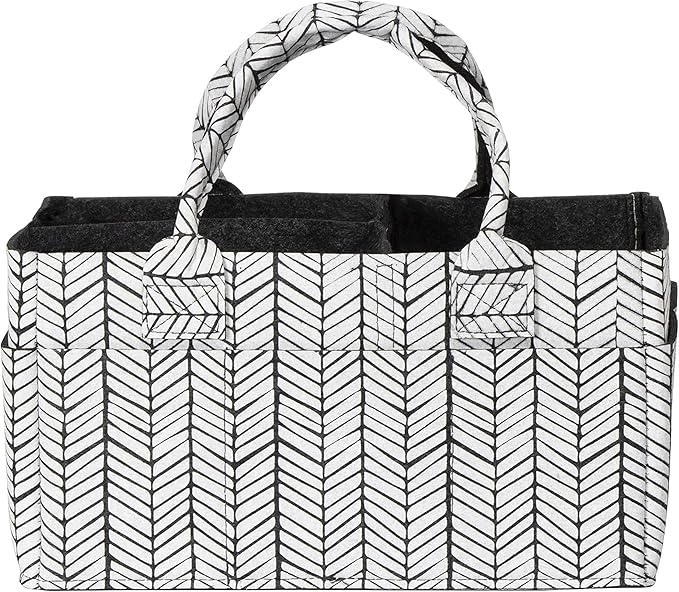 Sammy & Lou Diaper Caddy Organizer - Collapsible Tote Bag with Handles - Organizer for Diapers, Wipes & Baby Changing Supplies - Felt Storage Organizing Bin for Car, Desk, Nursery (Herringbone)