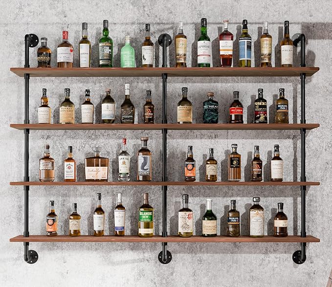 HDDFER Floating Shelves for Wall Bookshelf Industrial Pipe Shelving Shelves 60 Inch Natural Wood Planks Rustic Wall Shelves Hanging Bookshelves Farmhouse Kitchen Shelving