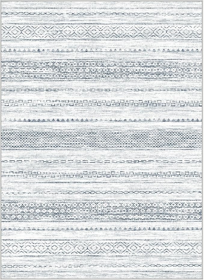 Nakagishi 9x12 Area Rugs Living Room: Washable Boho Large Neutral Soft Farmhouse Rug Stain Resistant Modern Indoor Floor Non-Slip Carpet for Bedroom Nursery Kids Playroom Office Dining Dorm-White Blue