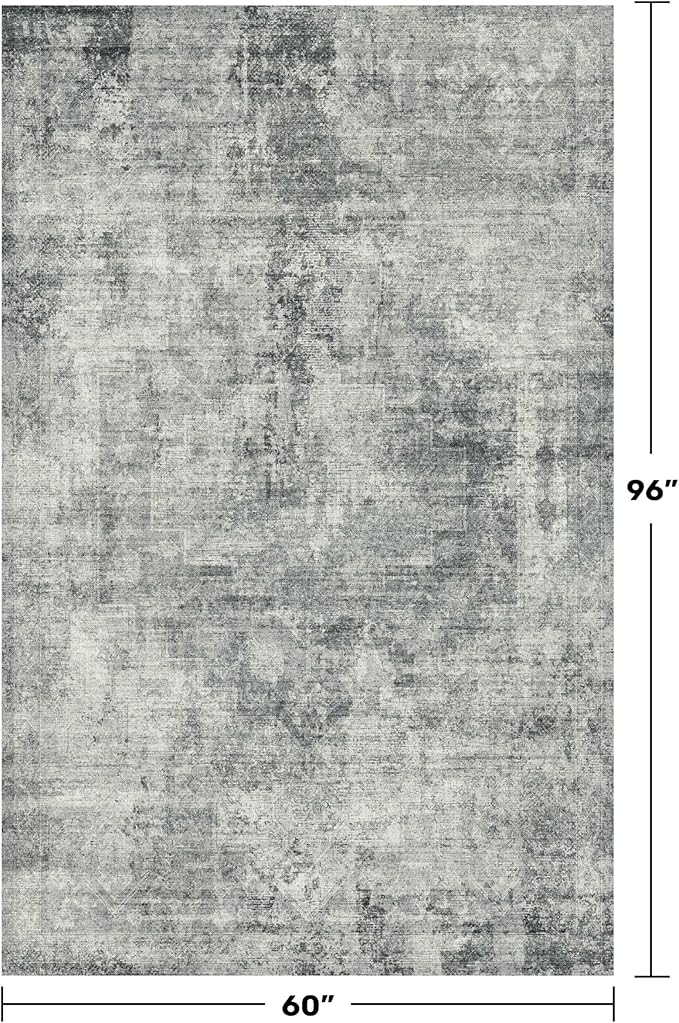 Hazo Haus 5x8 Washable Area Rug for Living Room, Dark Blue Gray Large Rug for Bedroom, Dining Room & Home Office, Non Slip Low Pile Stain Resistant Vintage Slate Blue Decor