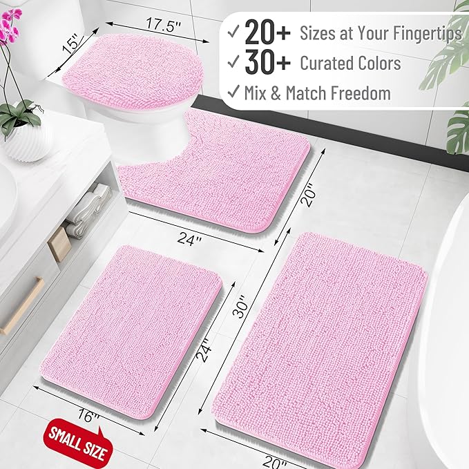 OLANLY Large Bathroom Rugs 50x30, Extra Soft Absorbent Chenille Bath Rugs, Rubber Backing Quick Dry, Machine Washable Bath Mats for Bathroom Floor, Tub and Shower, Home Decor Accessories, Pink