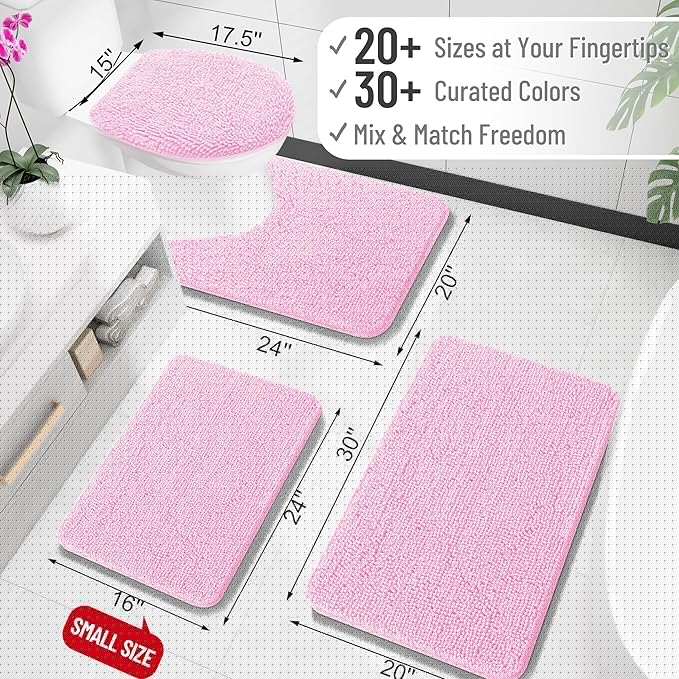 OLANLY Bathroom Rugs 34x21, Extra Soft Absorbent Chenille Bath Rugs, Rubber Backing Quick Dry, Machine Washable Bath Mats for Bathroom Floor, Tub and Shower, Home Decor Accessories, Pink