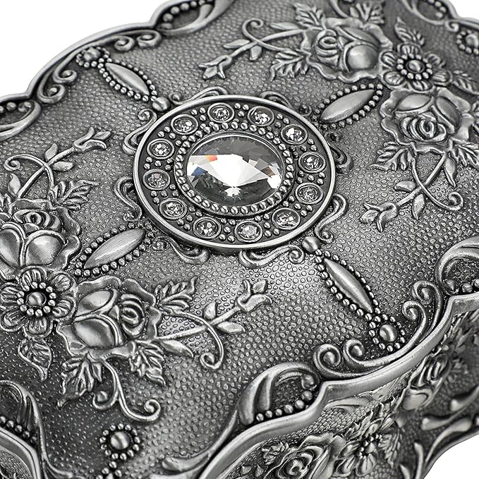 Hipiw Vintage Jewelry Organizer Box - Metal Trinket Storage Box Ornate Treasure Chest Box Jewelry Decorative box Keepsake Gift Box Case for Women,4.9"x3.4"x2.7"
