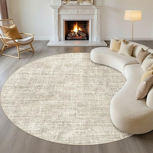 10ft Round Rug Living Room: 10x10 Washable Large Neutral Brown Circle Area Rug Abstract Soft Modern Stain Resistant Indoor Floor Non-Slip Carpet for Bedroom Nursery Kids Office Playroom Dining Room
