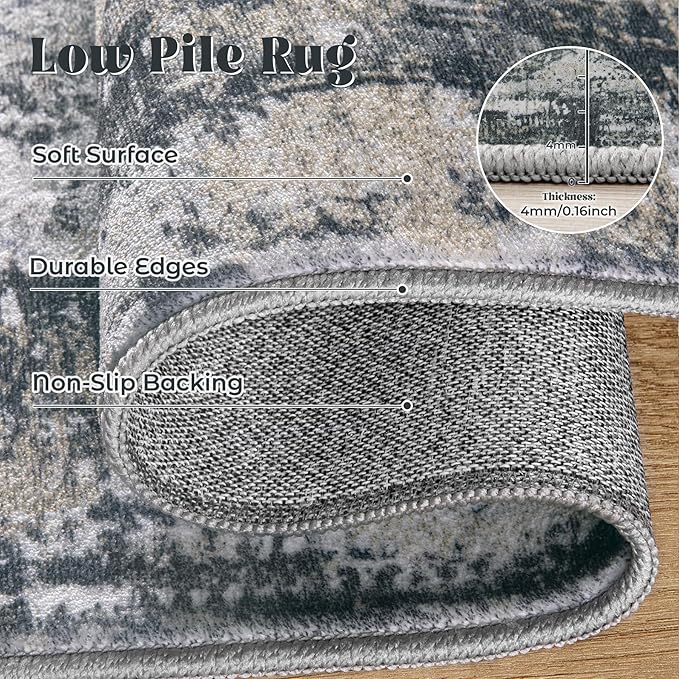 XLUEZ 5x7 Area Rugs for Living Room, Washable Modern Abstract Large Area Rug Neutral Soft Non Slip Kids Rug Stain Resistant Indoor Carpet for Bedroom Nursery Dining Room Playroom(BlackGreyGold,5'x7')