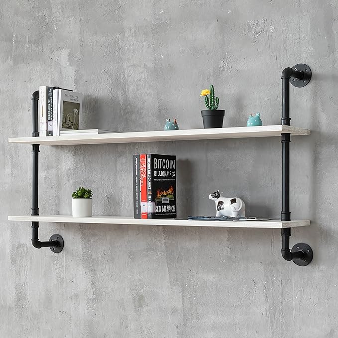 HDDFER Floating Shelves for Wall Bookshelf Industrial Pipe Shelving Shelves Natural Wood Planks 48 inch Rustic Wall Shelves Hanging Bookshelves Farmhouse Kitchen Shelving