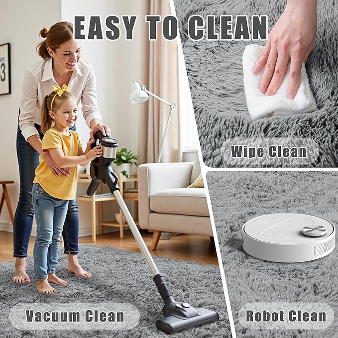 4x6 Area Rug for Living Room:Ultra Soft Fluffy Shag Light Grey Rugs,Large Fuzzy Plush Indoor Non Slip Carpet Washable Rug for Bedroom Kids Nursery Office Dorm Modern Decor(Light Grey 4'x6')