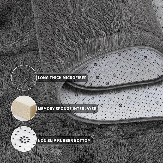 Tepook Fluffy Large Rugs for Living Room, 8x10 Area Rugs for Bedroom, Modern Shag Fuzzy Carpets for Kids Boys Girls, Plush Indoor Nursery Home Decor Rug with Non-Slip Bottom, Dark Grey