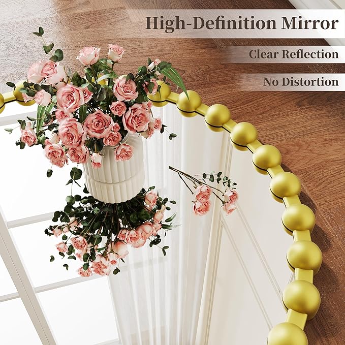 Round Vanity Mirror for Wall, 36 Inch Beaded Frame Circle Mirror for Bathroom, Bedroom Dresser, Entryway, Living Room, Decorative Hanging Wall Mirror, Gold