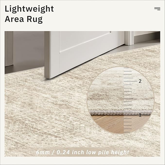 Soalmost 5x8 Area Rugs Beige Low Pile Indoor Washable Trendy Faded Style Rugs for Bedroom Living Room Dining Room Foldable Non-Slip Thin Print Home Office Mat