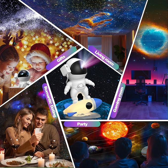 Astronaut Galaxy Projector for Bedroom, HD Galaxy Light Projector with Timer and 360° Rotation, Planetarium Projector with 13 Film Discs and 9 Colors, Star Projector Gift for Kids
