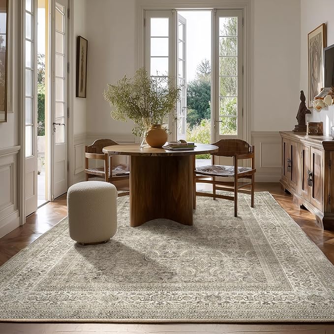palohom 10x14 Area Rug Washable Rugs: Living Room Rug Stain Resistant Non Slip Low Pile Faux Wool Soft Large Area Rugs for Bedroom Farmhouse Dining Room Under Table Nursery Home Office Indoor