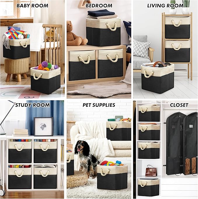 Simple Houseware Fabric Storage Cubes, 13" x 13" Storage Bin, 3 Pack, Black