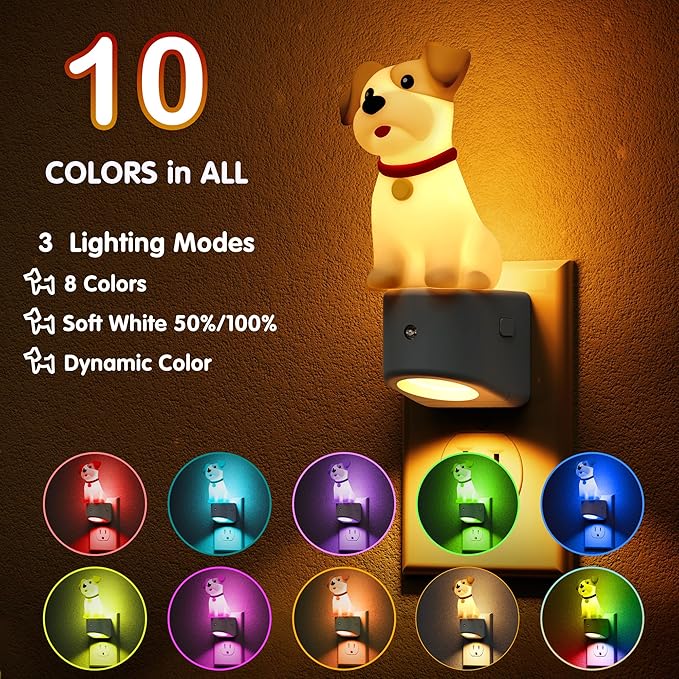L LOHAS LED Night Light for Kids,3D Cute Puppy Night Lights,Schnauzer with Dusk to Dawn Sensor, RGB+Soft White 3000K,Dog Night Light,Birthday Gift Nightlight for Kids, Room Decor,2Pack