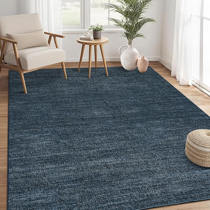 Modern Solid Color Area Rug 10x13 Large Living Room Area Rug Washable Abstract Bedroom Rugs Non Slip Boho Dining Room Throw Carpet Soft Stain Resistant Minimalist Rugs for Nursery Home Office, Navy