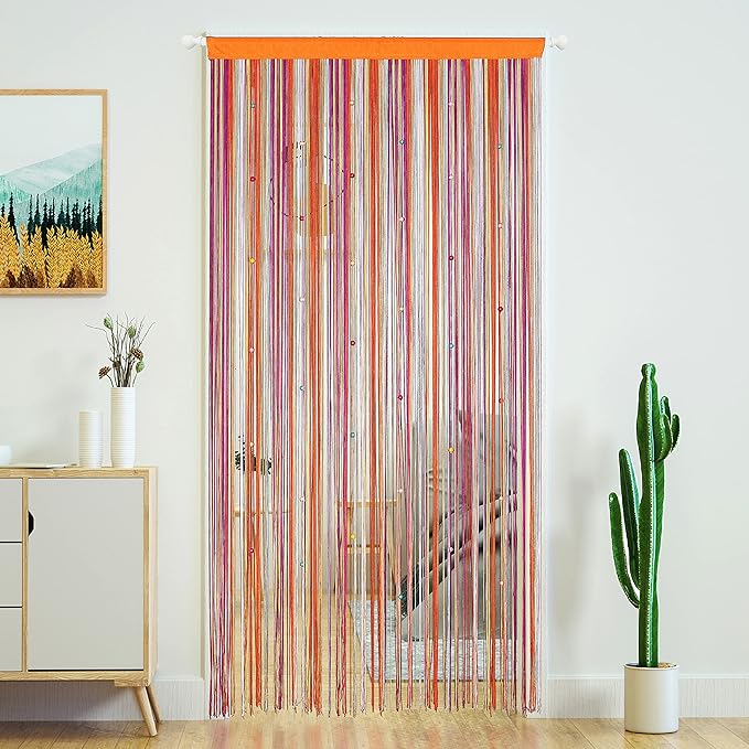 YaoYue Beaded Curtain Door String Curtains for Doorway Tassels Beads Hanging Fringe Hippie Room Divider Window Hallway Entrance Wall Closet Bedroom Privacy Decor (39×110in/100×280cm, Rainbow)